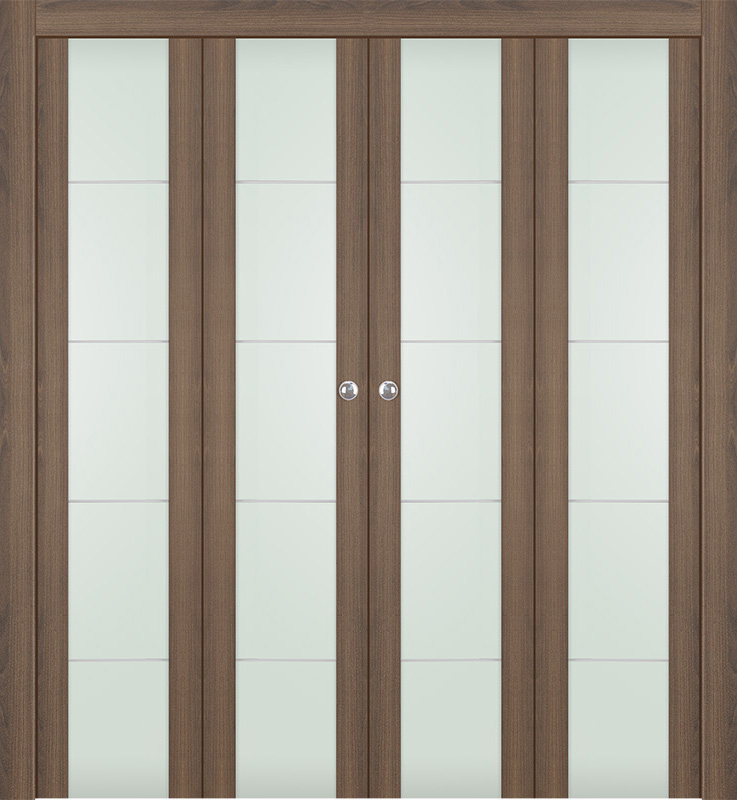AVON 202 4H VETRO PECAN NUTWOOD DOUBLE BI-FOLD DOORS BELLDINNI MODERN INTERIOR DOOR - 1