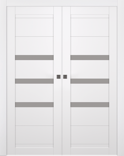 DORA VETRO SNOW WHITE DOUBLE POCKET BELLDINNI MODERN INTERIOR DOOR - 1