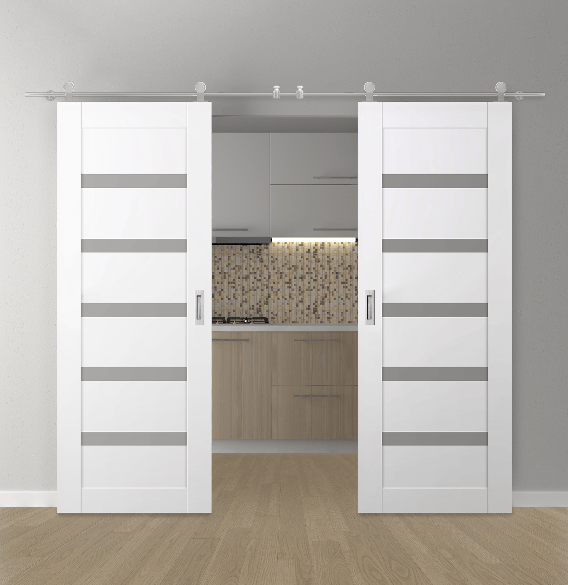 LEORA VETRO SNOW WHITE DOUBLE BARN BELLDINNI MODERN INTERIOR DOOR - 1