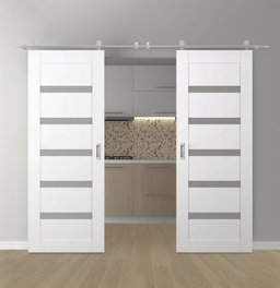 LEORA VETRO SNOW WHITE DOUBLE BARN BELLDINNI MODERN INTERIOR DOOR - 1