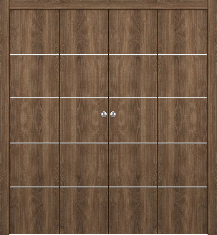 OPTIMA 4H PECAN NUTWOOD DOUBLE BI-FOLD DOORS BELLDINNI MODERN INTERIOR DOOR - 1