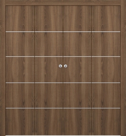 OPTIMA 4H PECAN NUTWOOD DOUBLE BI-FOLD DOORS BELLDINNI MODERN INTERIOR DOOR - 1