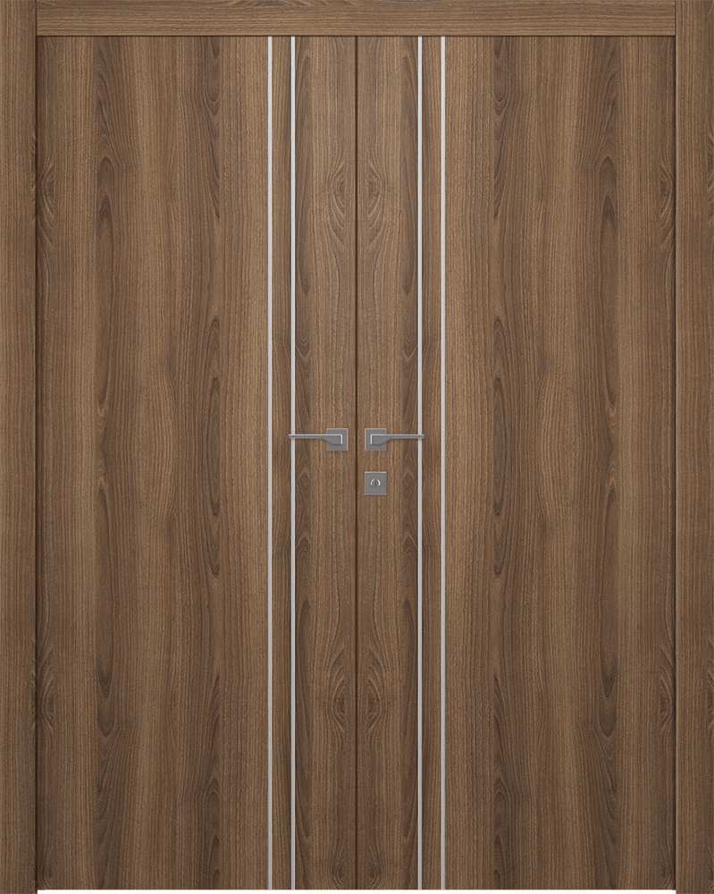 OPTIMA 2V PECAN NUTWOOD DOUBLE DOORS BELLDINNI MODERN INTERIOR DOOR - 1