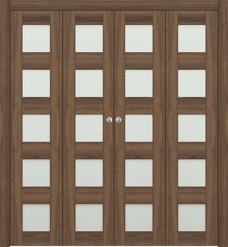 AVON 07-07 VETRO PECAN NUTWOOD DOUBLE BI-FOLD DOORS BELLDINNI MODERN INTERIOR DOOR - 1