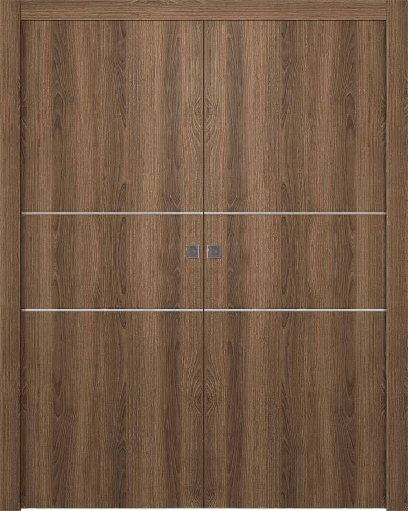 OPTIMA 2H PECAN NUTWOOD DOUBLE POCKET DOORS BELLDINNI MODERN INTERIOR DOOR - 1