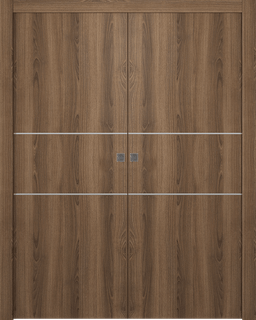 OPTIMA 2H PECAN NUTWOOD DOUBLE POCKET DOORS BELLDINNI MODERN INTERIOR DOOR - 1