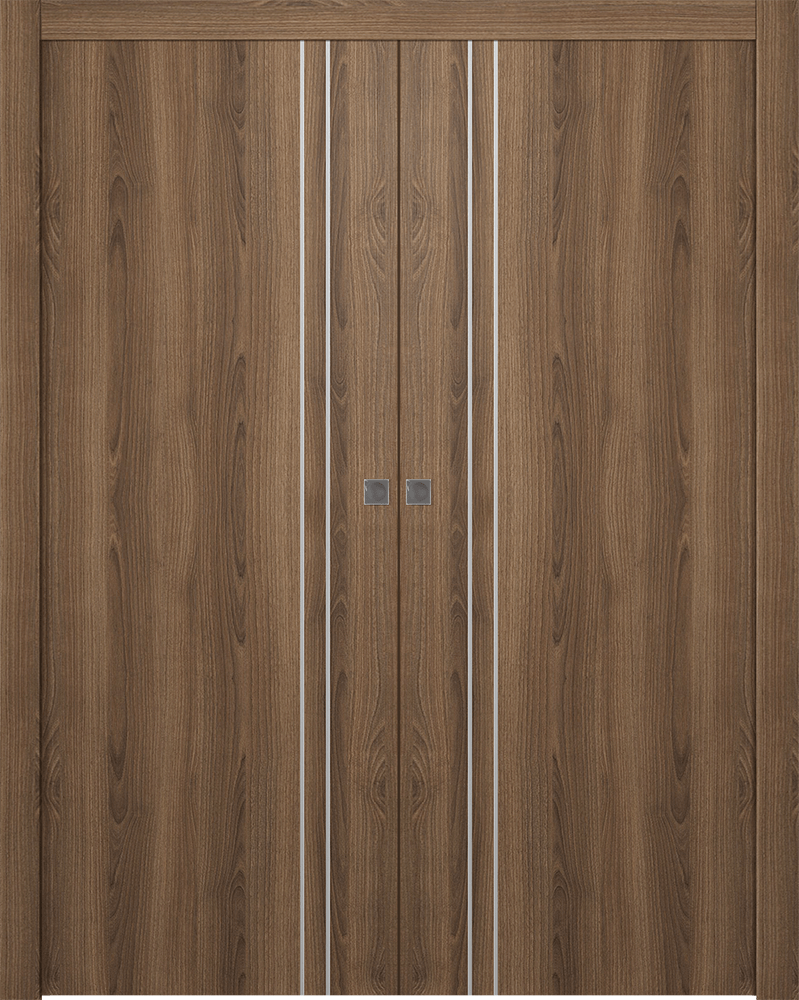 OPTIMA 2V PECAN NUTWOOD DOUBLE POCKET DOORS BELLDINNI MODERN INTERIOR DOOR - 1