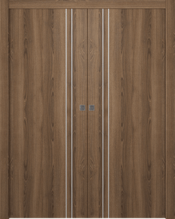 OPTIMA 2V PECAN NUTWOOD DOUBLE POCKET DOORS BELLDINNI MODERN INTERIOR DOOR - 1