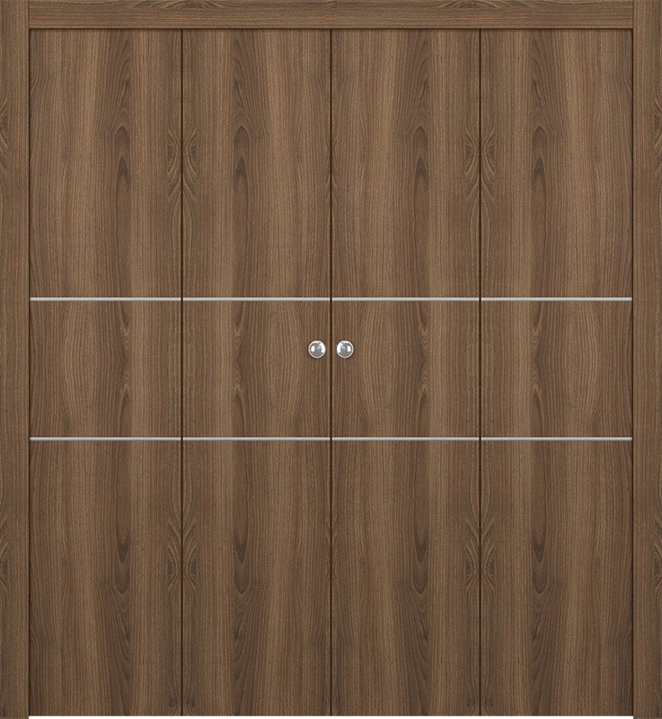 OPTIMA 2H PECAN NUTWOOD DOUBLE BI-FOLD DOORS BELLDINNI MODERN INTERIOR DOOR - 1