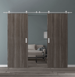 PALLADIO GRAY OAK DOUBLE BARN DOORS BELLDINNI MODERN INTERIOR DOOR - 1