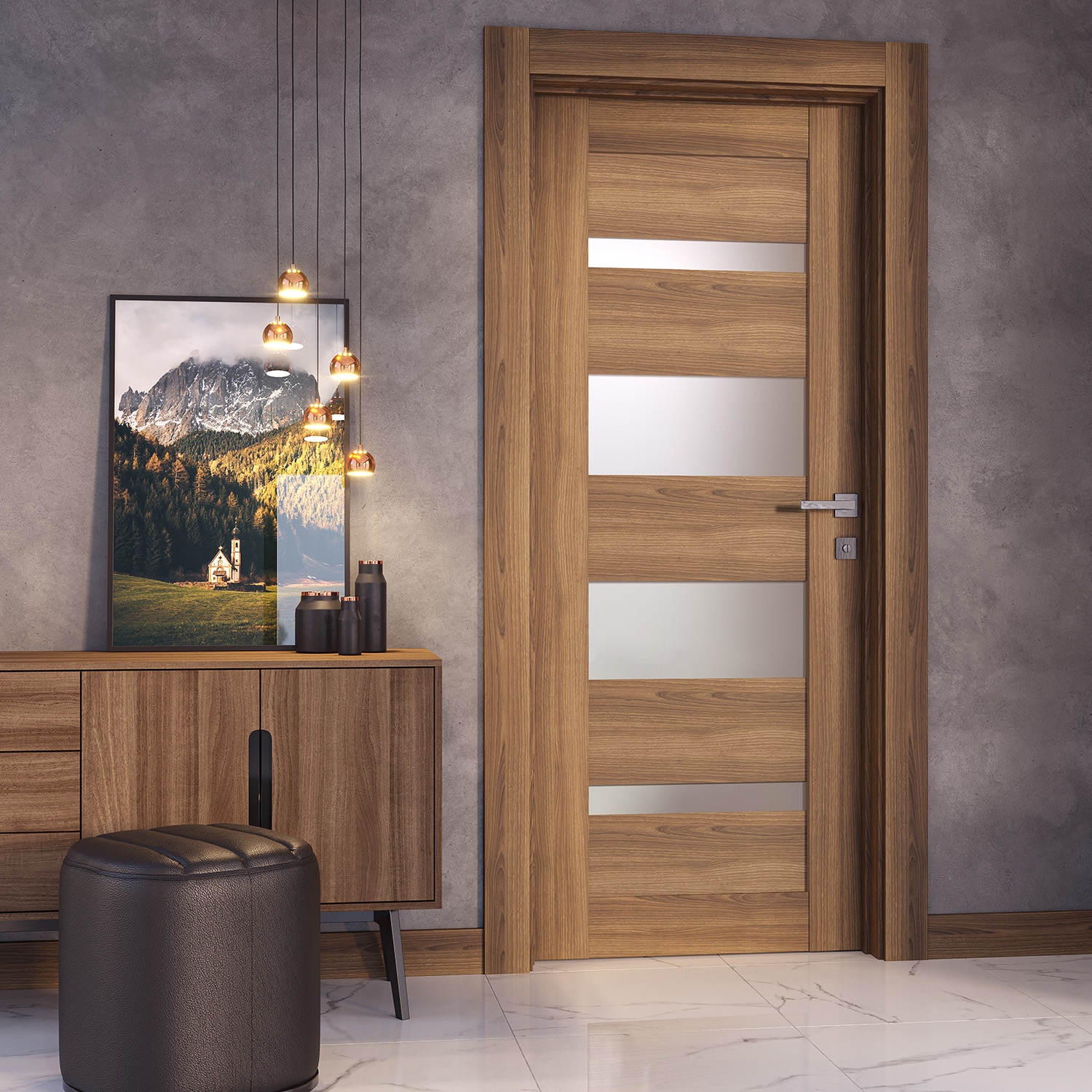AVON 07-01 VETRO PECAN NUTWOOD SWING DOORS BELLDINNI MODERN INTERIOR DOOR - 2