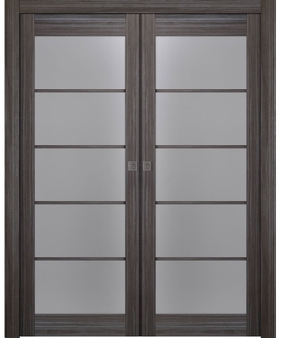 PALLADIO 5 LITE VETRO GRAY OAK DOUBLE POCKET BELLDINNI MODERN INTERIOR DOOR - 1
