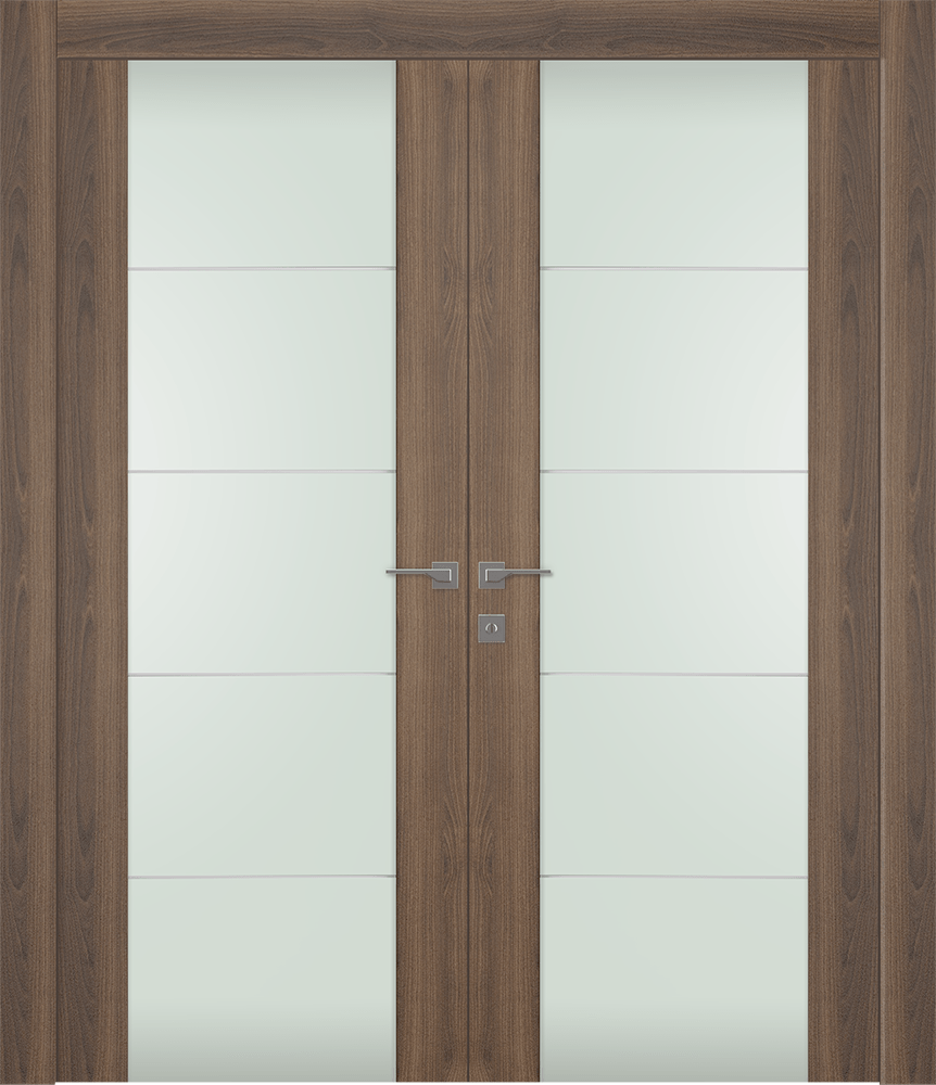 AVON 202 4H VETRO PECAN NUTWOOD DOUBLE DOORS BELLDINNI MODERN INTERIOR DOOR - 1