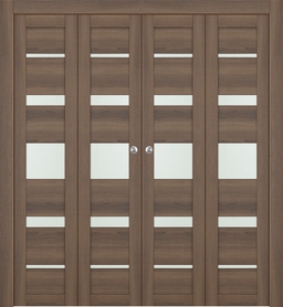 AVON 07-03 VETRO PECAN NUTWOOD DOUBLE BI-FOLD DOORS BELLDINNI MODERN INTERIOR DOOR - 1