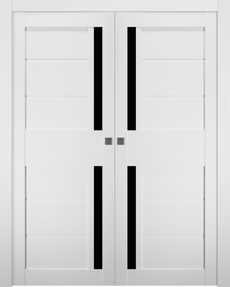 Esta Black Vetro Bianco Noble Double Pocket Belldinni Modern Interior Door - 1