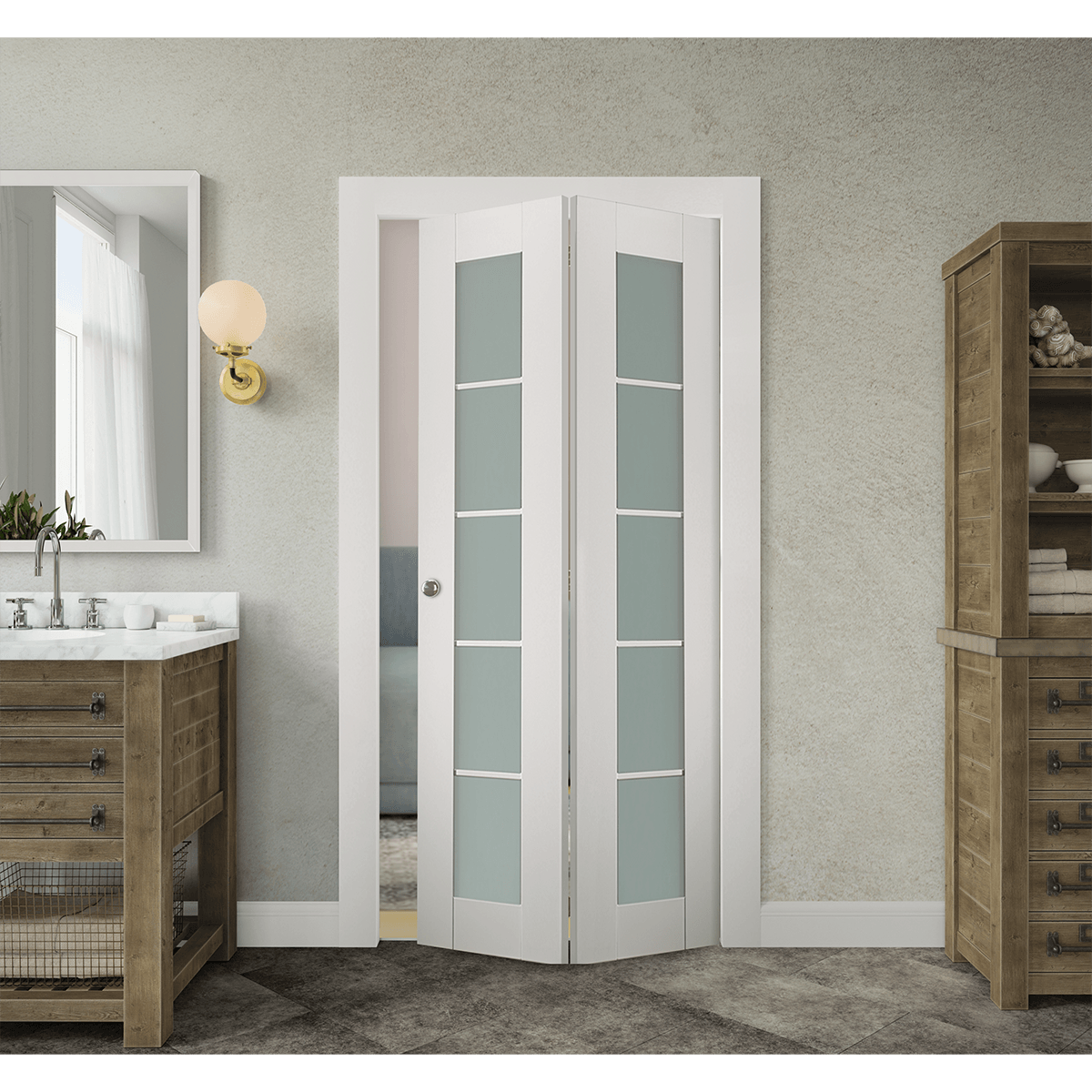 SMART PRO 5 LITE VETRO POLAR WHITE BI-FOLD BELLDINNI MODERN INTERIOR DOOR - 2
