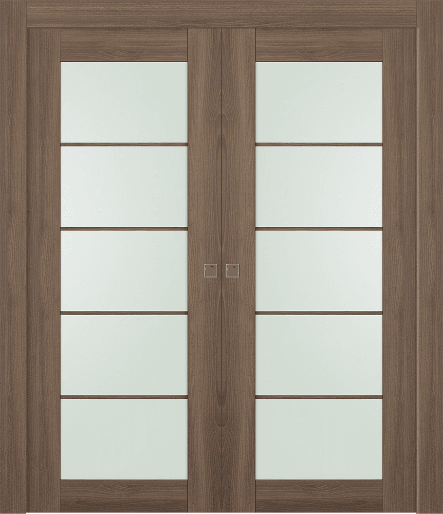 AVON 5 LITE VETRO PECAN NUTWOOD DOUBLE POCKET BELLDINNI MODERN INTERIOR DOOR - 1