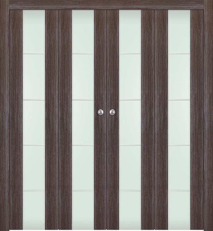 PALLADIO 202 4H GOLD STRIPS VETRO GRAY OAK DOUBLE BI-FOLD DOORS BELLDINNI MODERN INTERIOR DOOR - 2