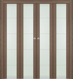 AVON 202 4H VETRO PECAN NUTWOOD DOUBLE BI-FOLD DOORS BELLDINNI MODERN INTERIOR DOOR - 1