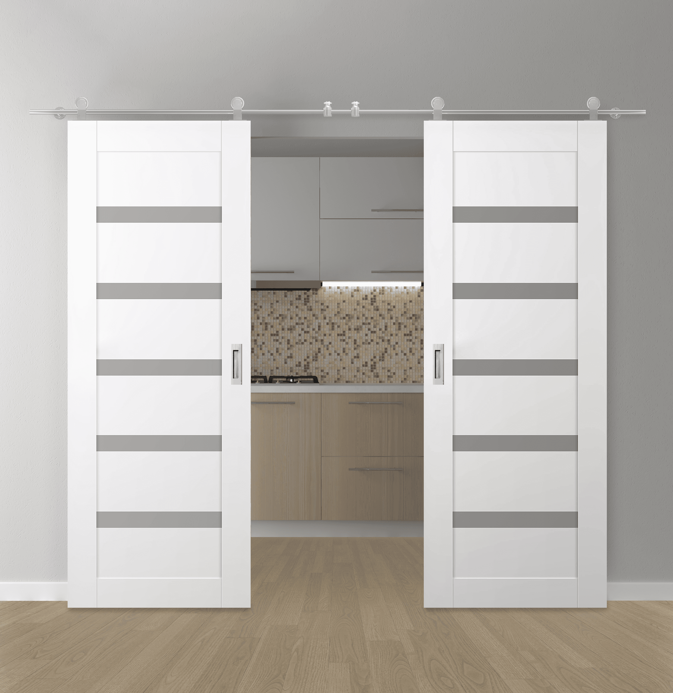 LEORA VETRO SNOW WHITE DOUBLE BARN BELLDINNI MODERN INTERIOR DOOR - 1