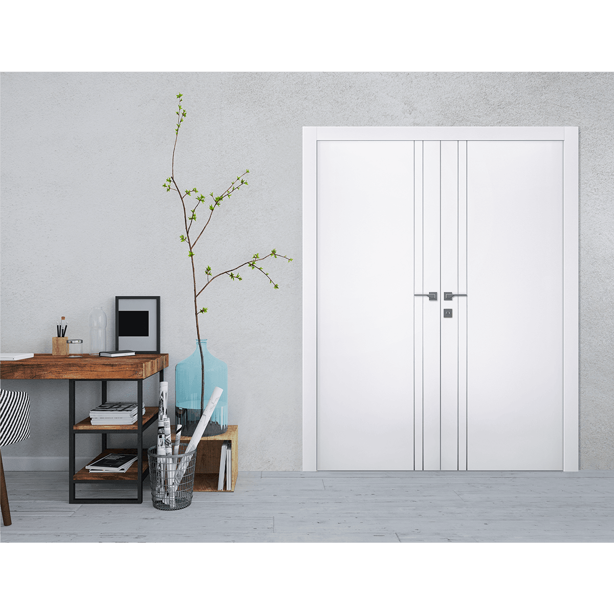 PALLADIO 2V BIANCO NOBLE DOUBLE BELLDINNI MODERN INTERIOR DOOR - 2