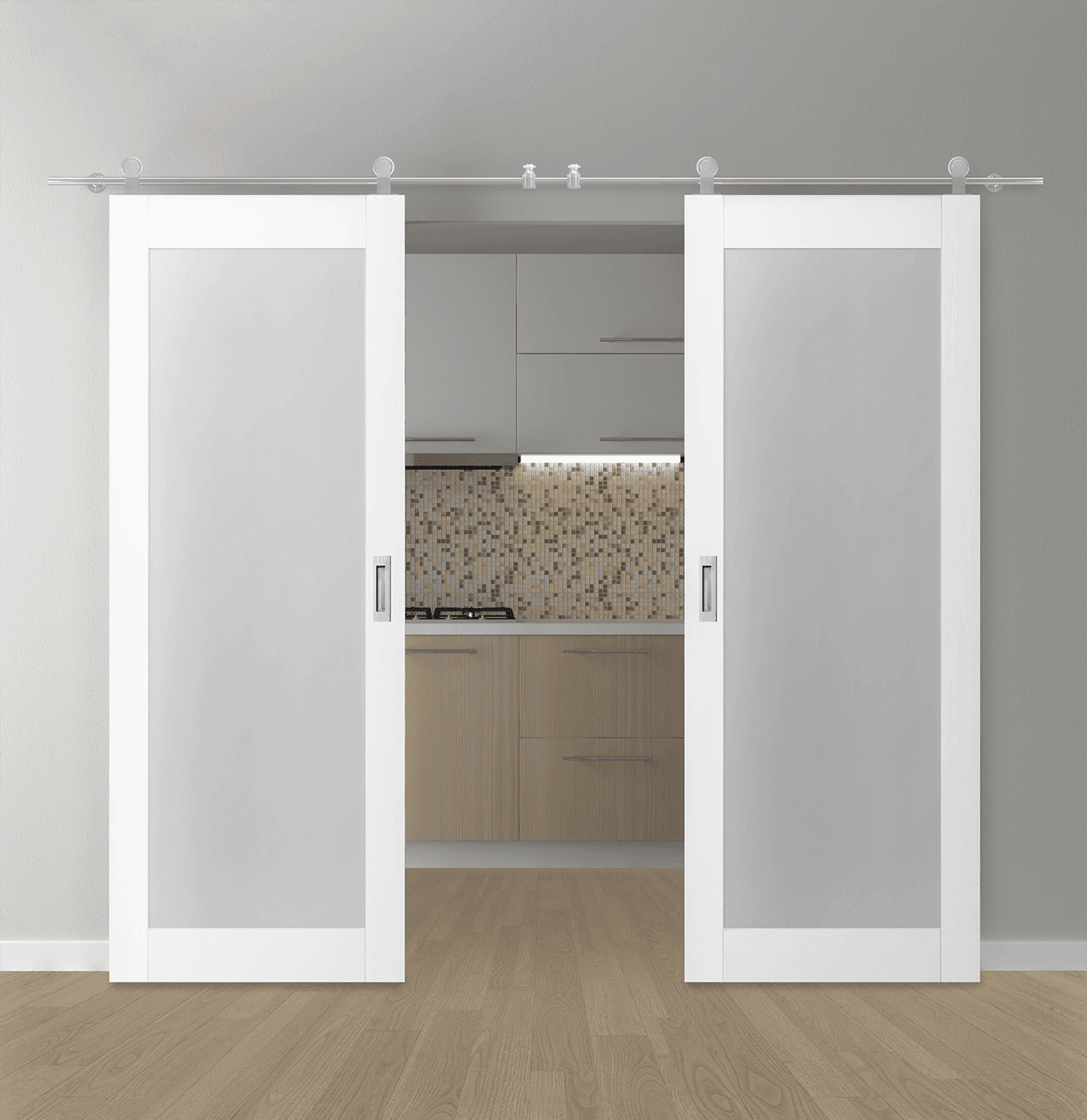 PALLADIO 207 VETRO BIANCO NOBLE DOUBLE BARN BELLDINNI MODERN INTERIOR DOOR - 1