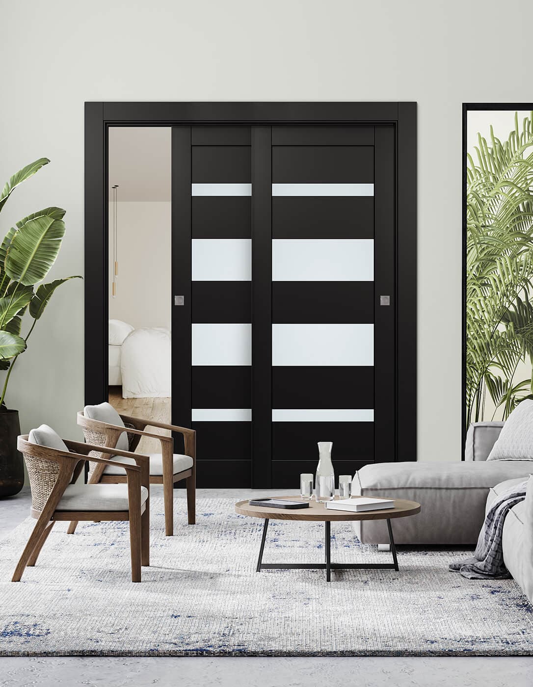 MIRELLA VETRO BLACK MATTE BYPASS BELLDINNI MODERN INTERIOR DOOR - 1