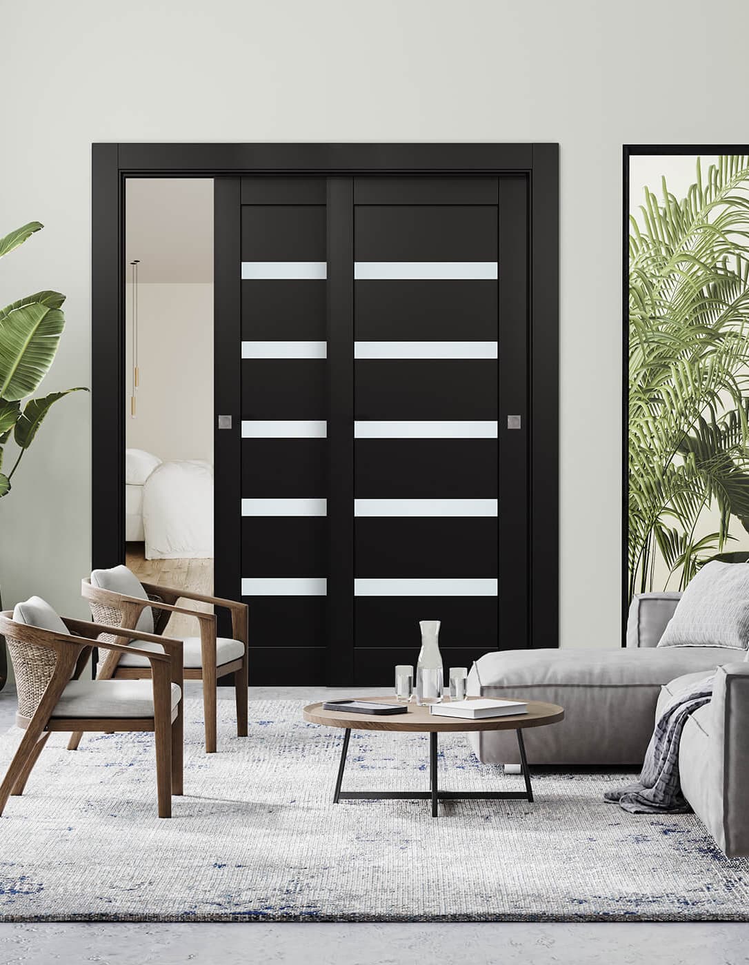 LEORA VETRO BLACK MATTE BYPASS BELLDINNI MODERN INTERIOR DOOR - 2