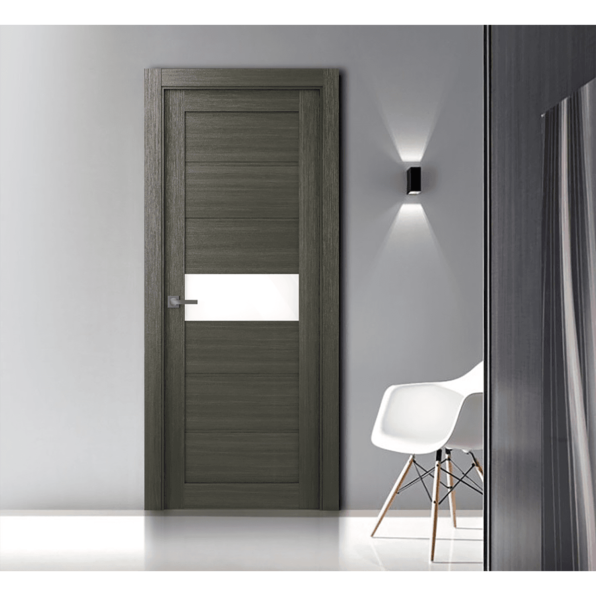 EDNA VETRO GRAY OAK BYPASS BELLDINNI MODERN INTERIOR DOOR - 2