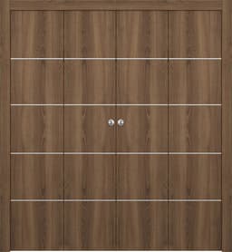 OPTIMA 4H PECAN NUTWOOD DOUBLE BI-FOLD DOORS BELLDINNI MODERN INTERIOR DOOR - 1