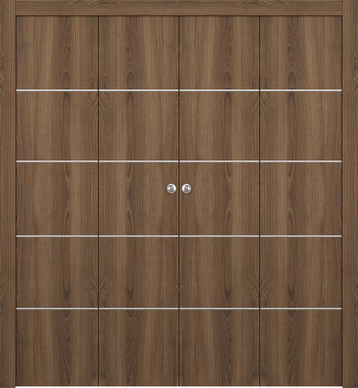 OPTIMA 4H PECAN NUTWOOD DOUBLE BI-FOLD DOORS BELLDINNI MODERN INTERIOR DOOR - 1