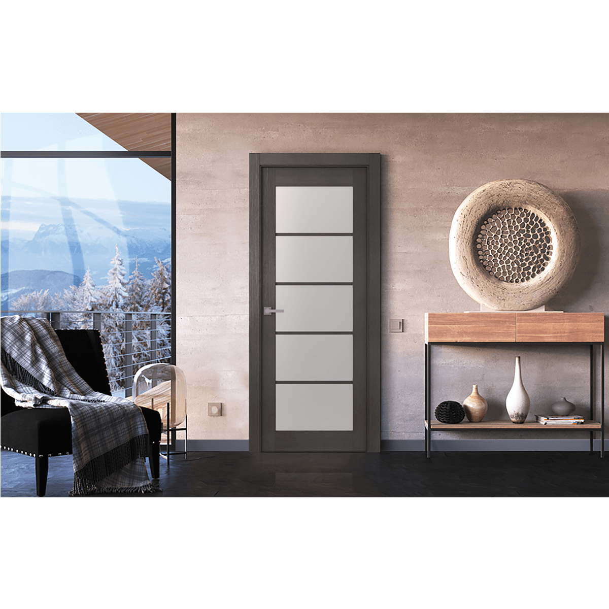 AVANTI 5 LITE VETRO BLACK APRICOT SWING BELLDINNI MODERN INTERIOR DOOR - 2