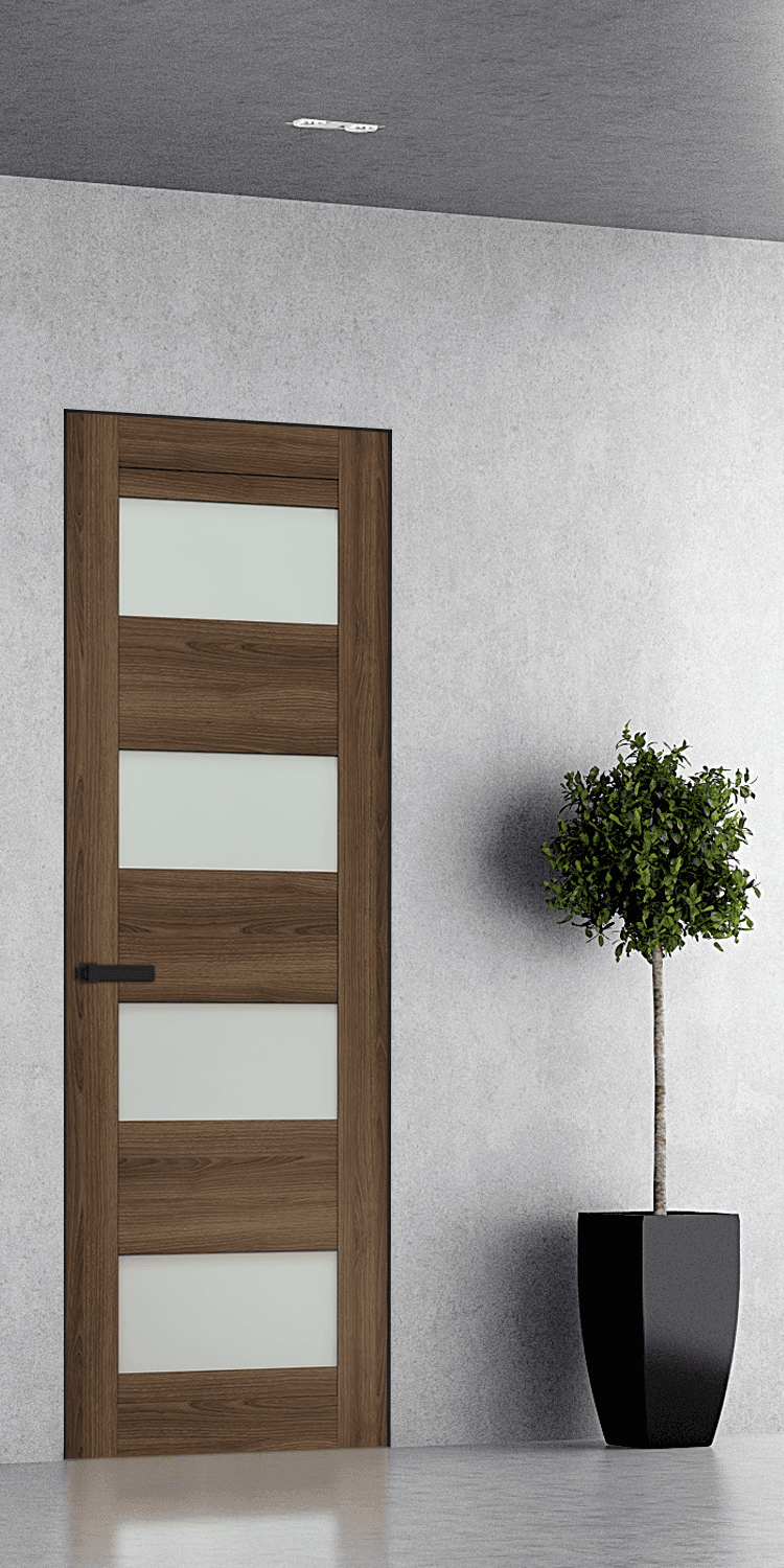 AVON 07-08 VETRO PECAN NUTWOOD DOUBLE INVISIBLE METAL FRAME BELLDINNI MODERN INTERIOR DOOR - 1