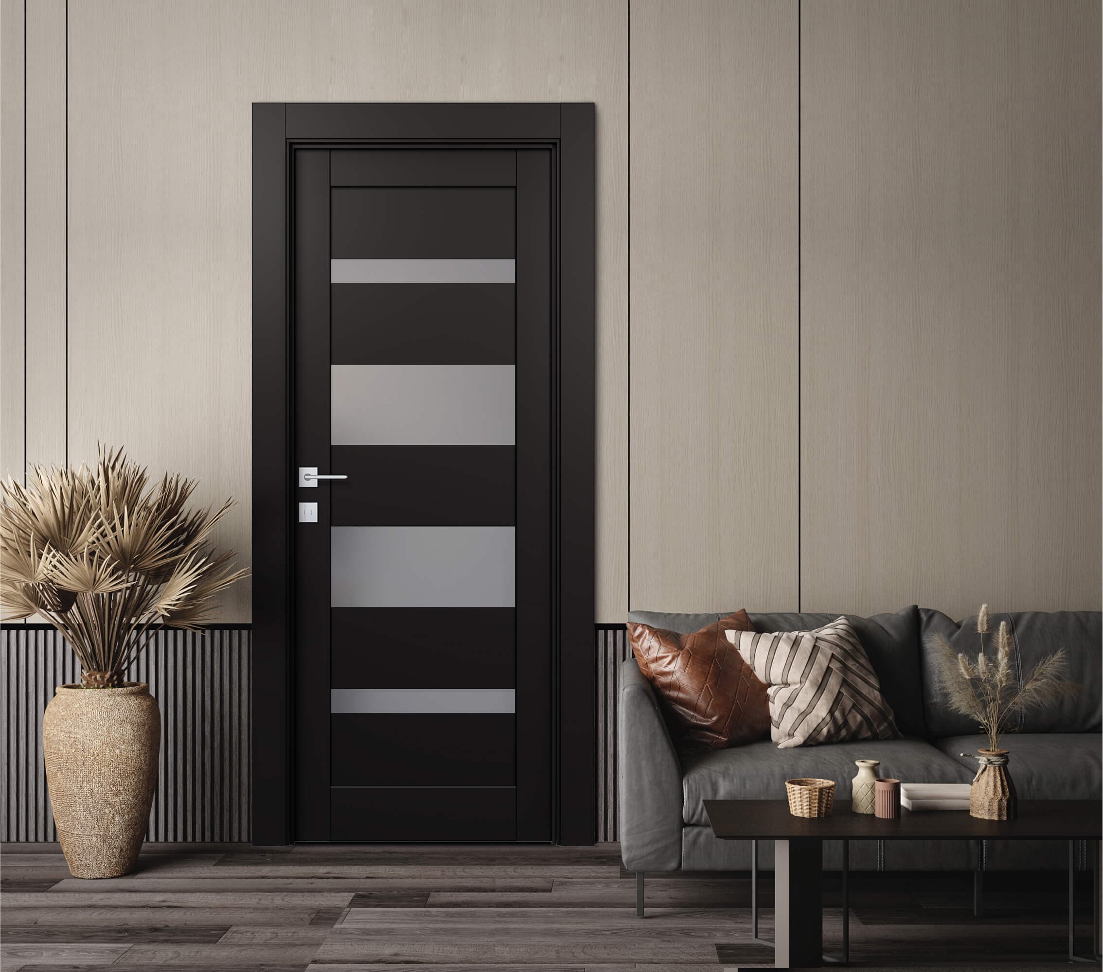 MIRELLA VETRO BLACK MATTE SWING BELLDINNI MODERN INTERIOR DOOR - 2