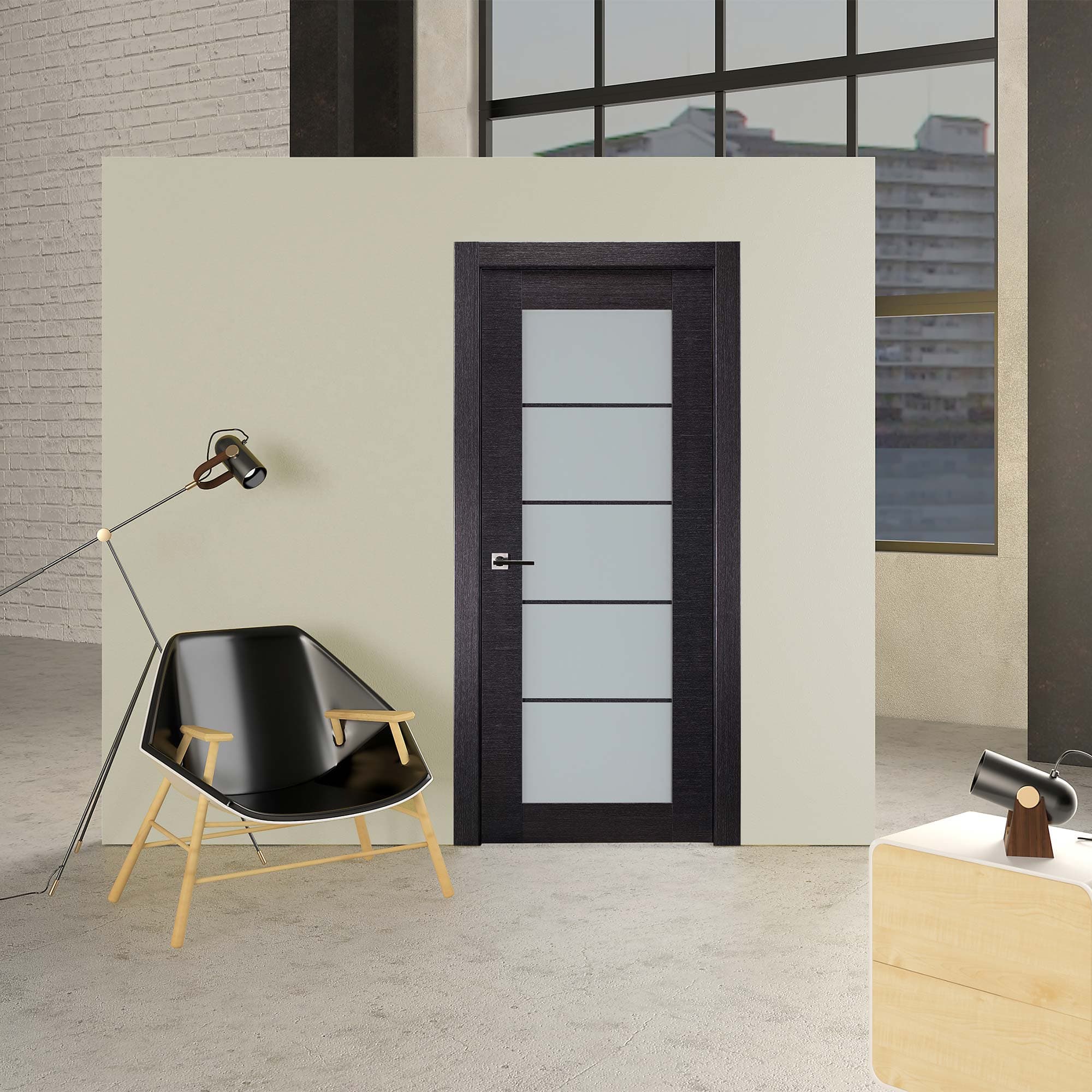 AVANTI 5 LITE VETRO BLACK APRICOT SWING BELLDINNI MODERN INTERIOR DOOR - 3