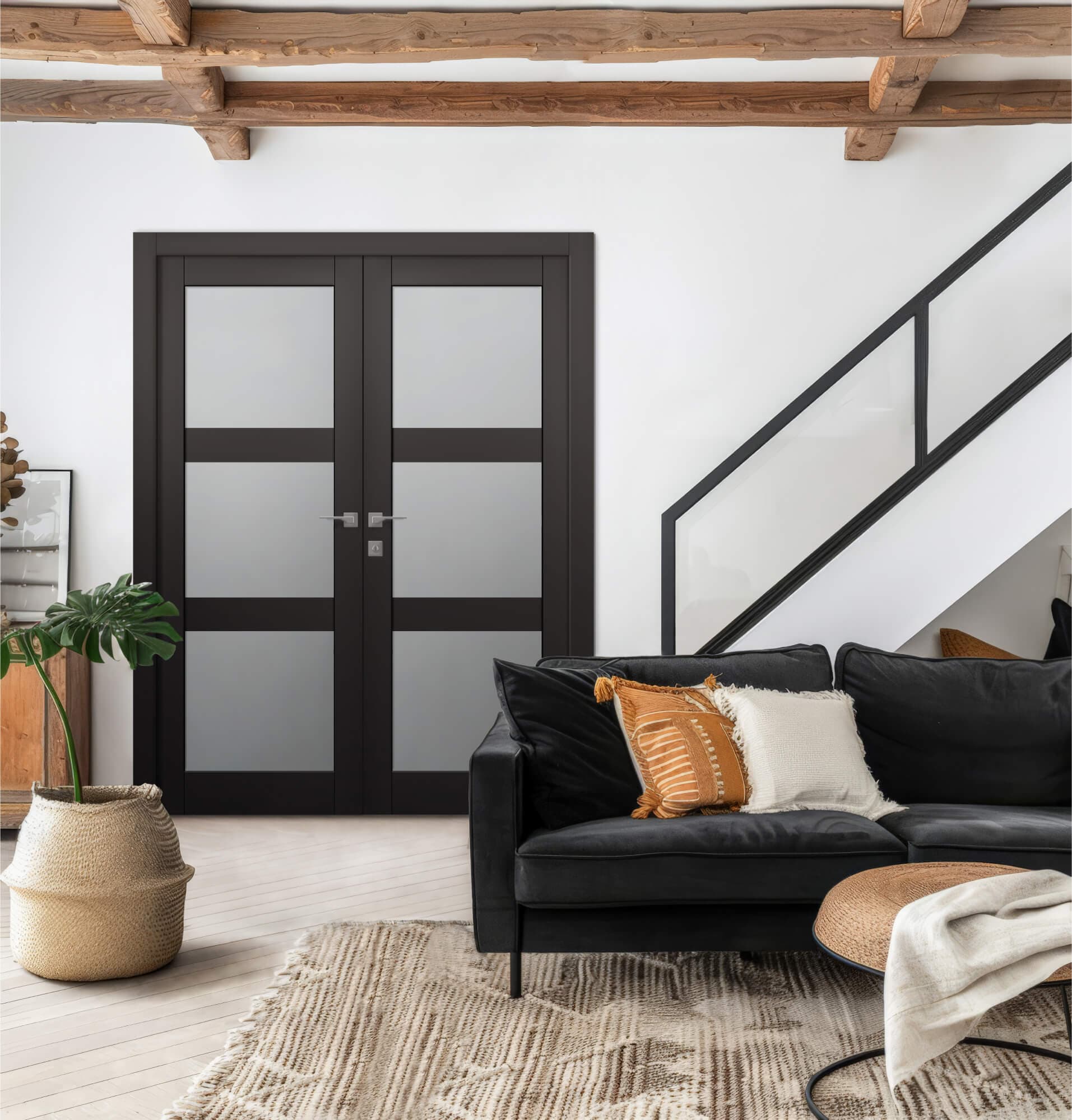 AVON 3 LITE VETRO BLACK MATTE DOUBLE BELLDINNI MODERN INTERIOR DOOR - 2