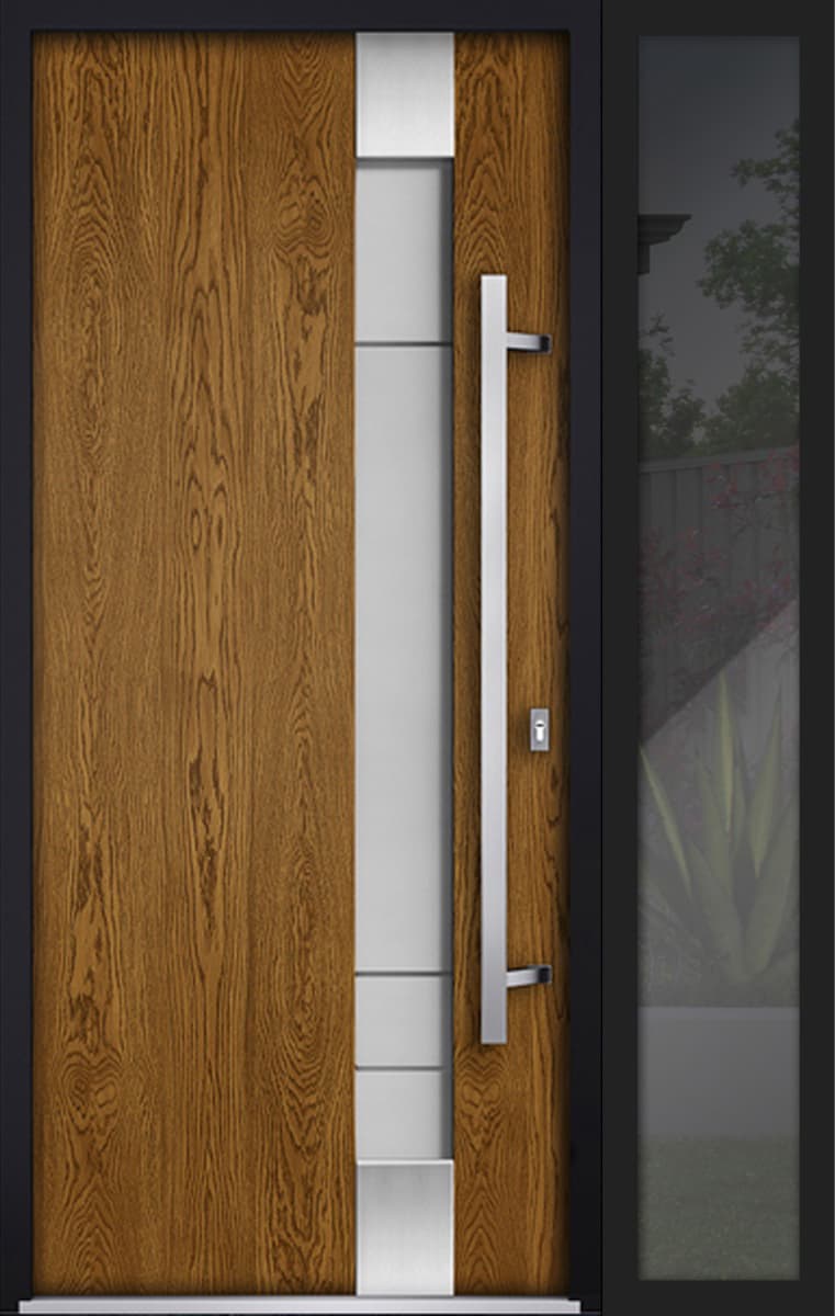 Single Modern Steel Exterior Door Deux 1713 Natural Oak 8ft - 2