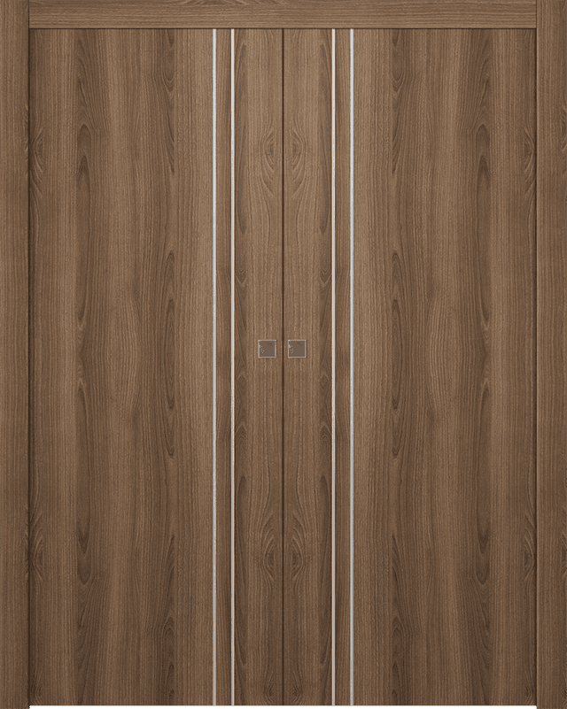 OPTIMA 2V PECAN NUTWOOD DOUBLE POCKET DOORS BELLDINNI MODERN INTERIOR DOOR