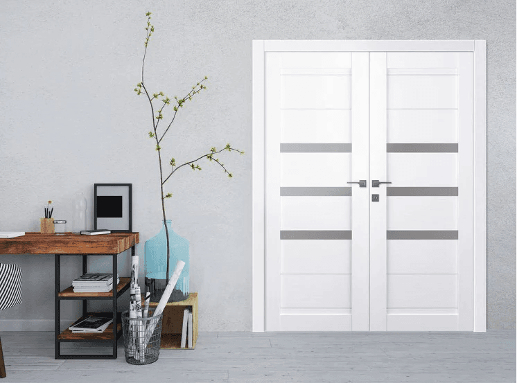 DORA VETRO SNOW WHITE DOUBLE POCKET BELLDINNI MODERN INTERIOR DOOR - 2