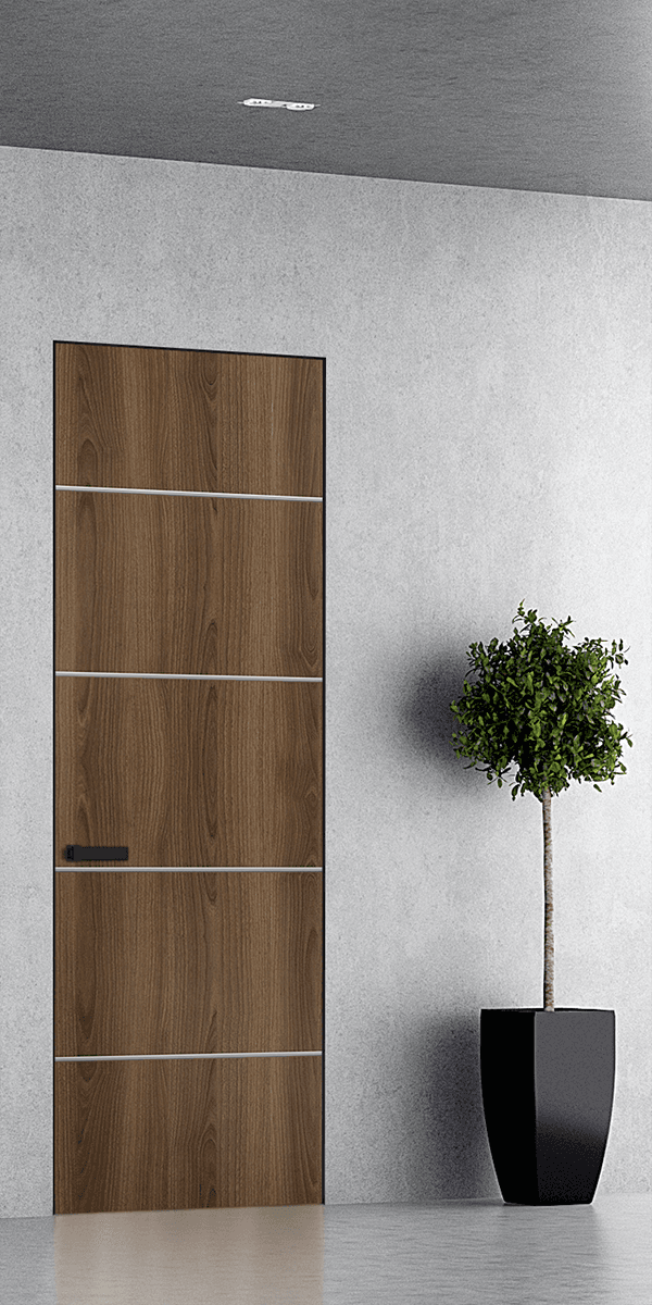 OPTIMA 4H PECAN NUTWOOD DOUBLE INVISIBLE METAL FRAME BELLDINNI MODERN INTERIOR DOOR - 1