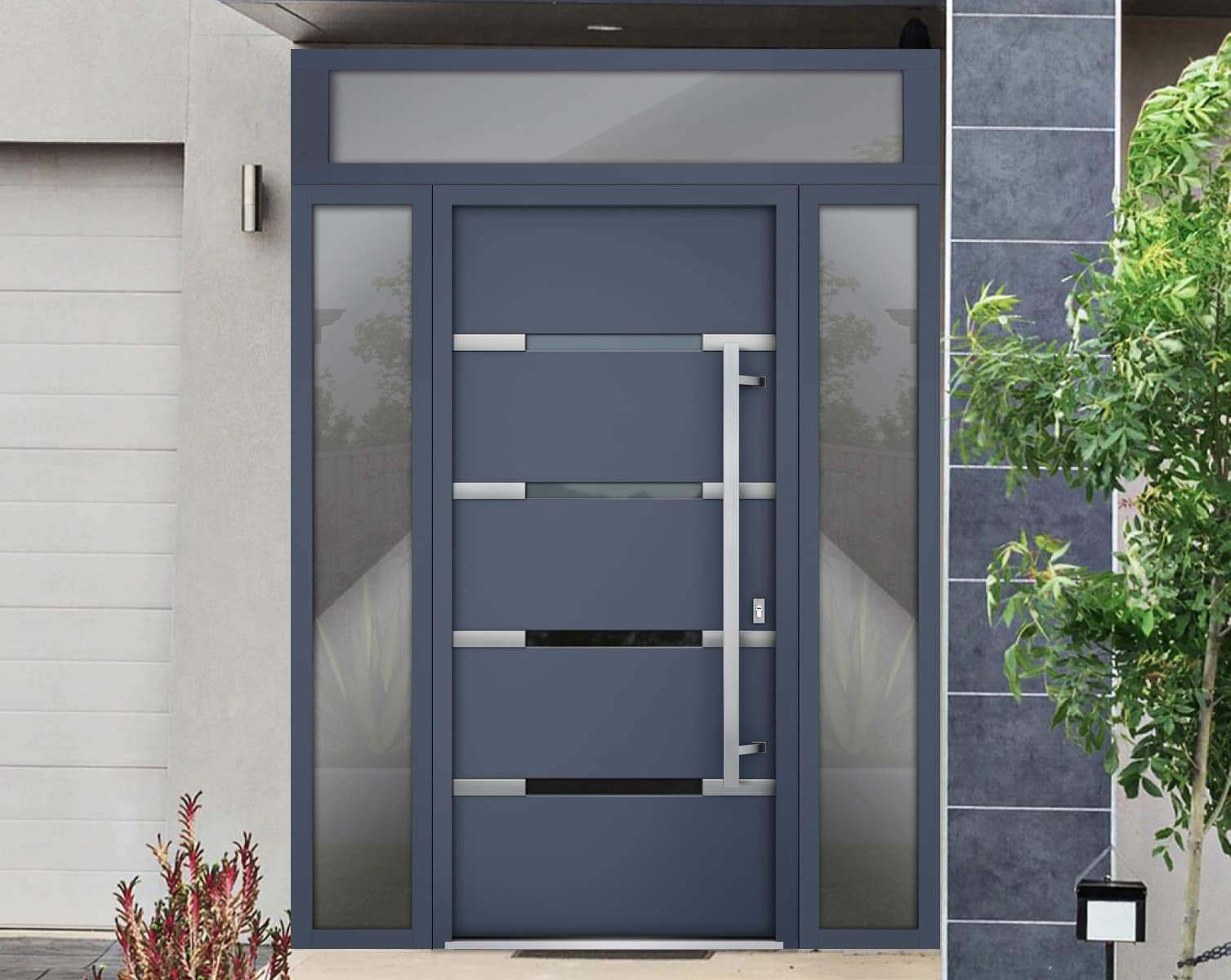 Single Modern Steel Exterior Door Deux 1105 Gray 8ft - 10