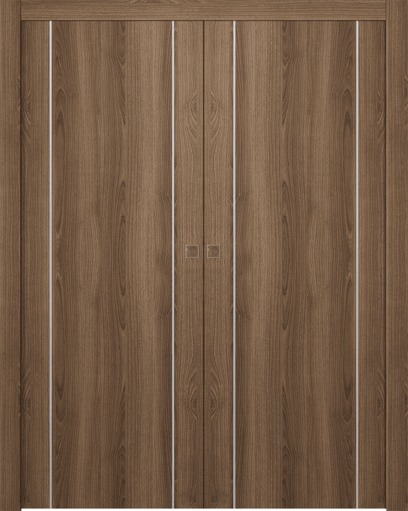 OPTIMA 2U PECAN NUTWOOD DOUBLE POCKET DOORS BELLDINNI MODERN INTERIOR DOOR - 1