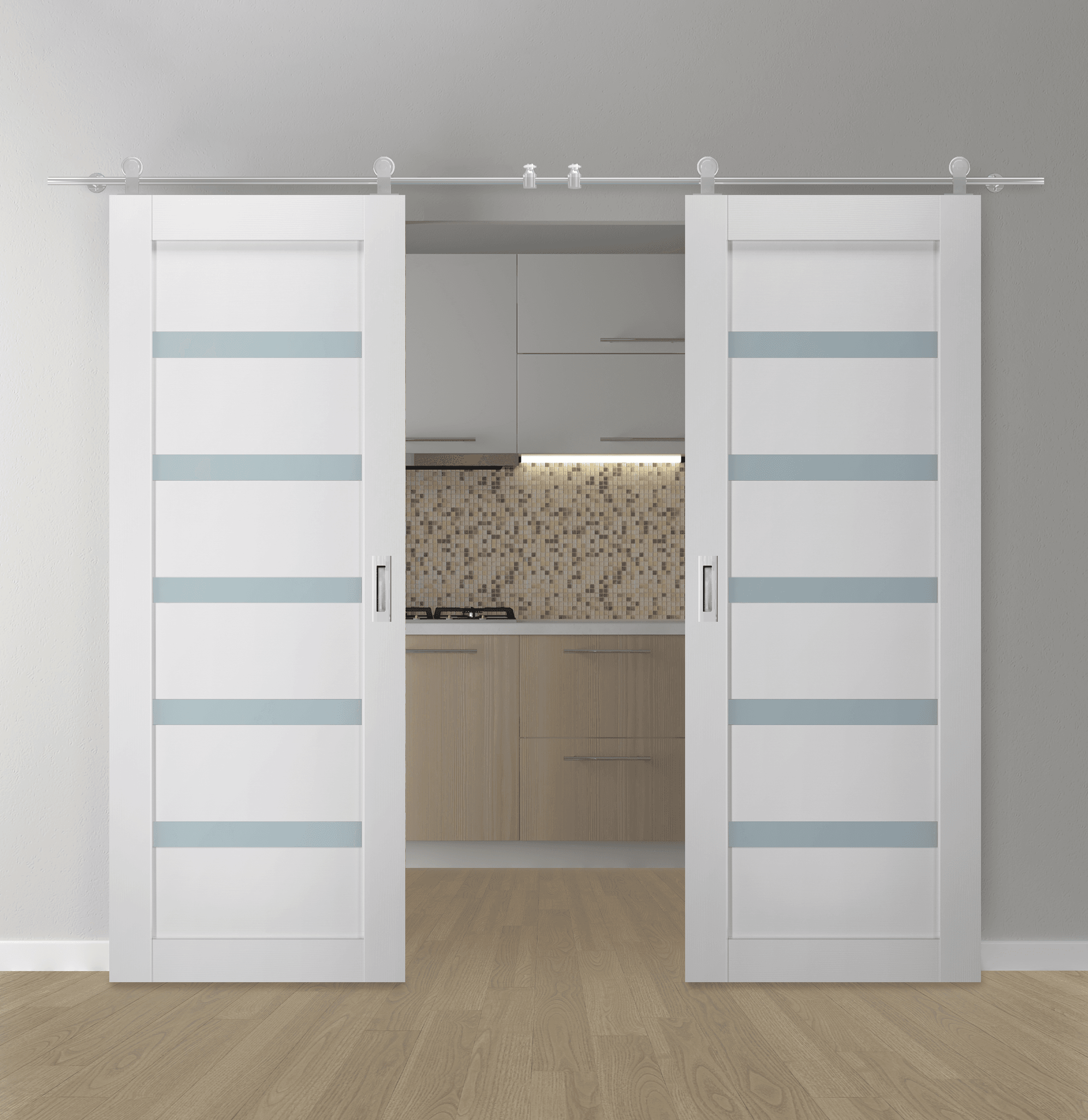 LEORA VETRO BIANCO NOBLE DOUBLE BARN BELLDINNI MODERN INTERIOR DOOR - 1