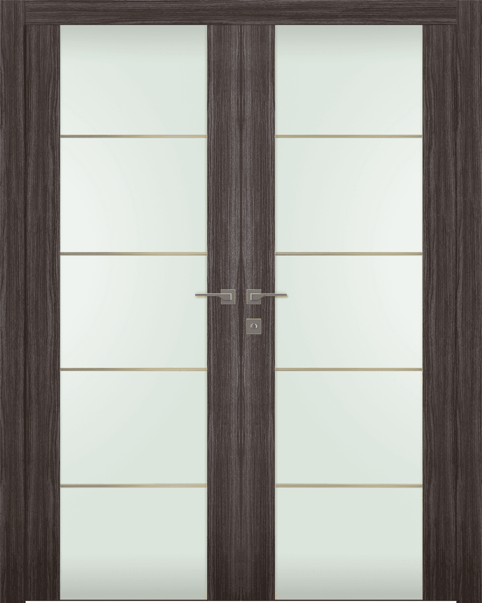 PALLADIO 202 4H GOLD STRIPS VETRO GRAY OAK DOUBLE DOORS BELLDINNI MODERN INTERIOR DOOR - 1