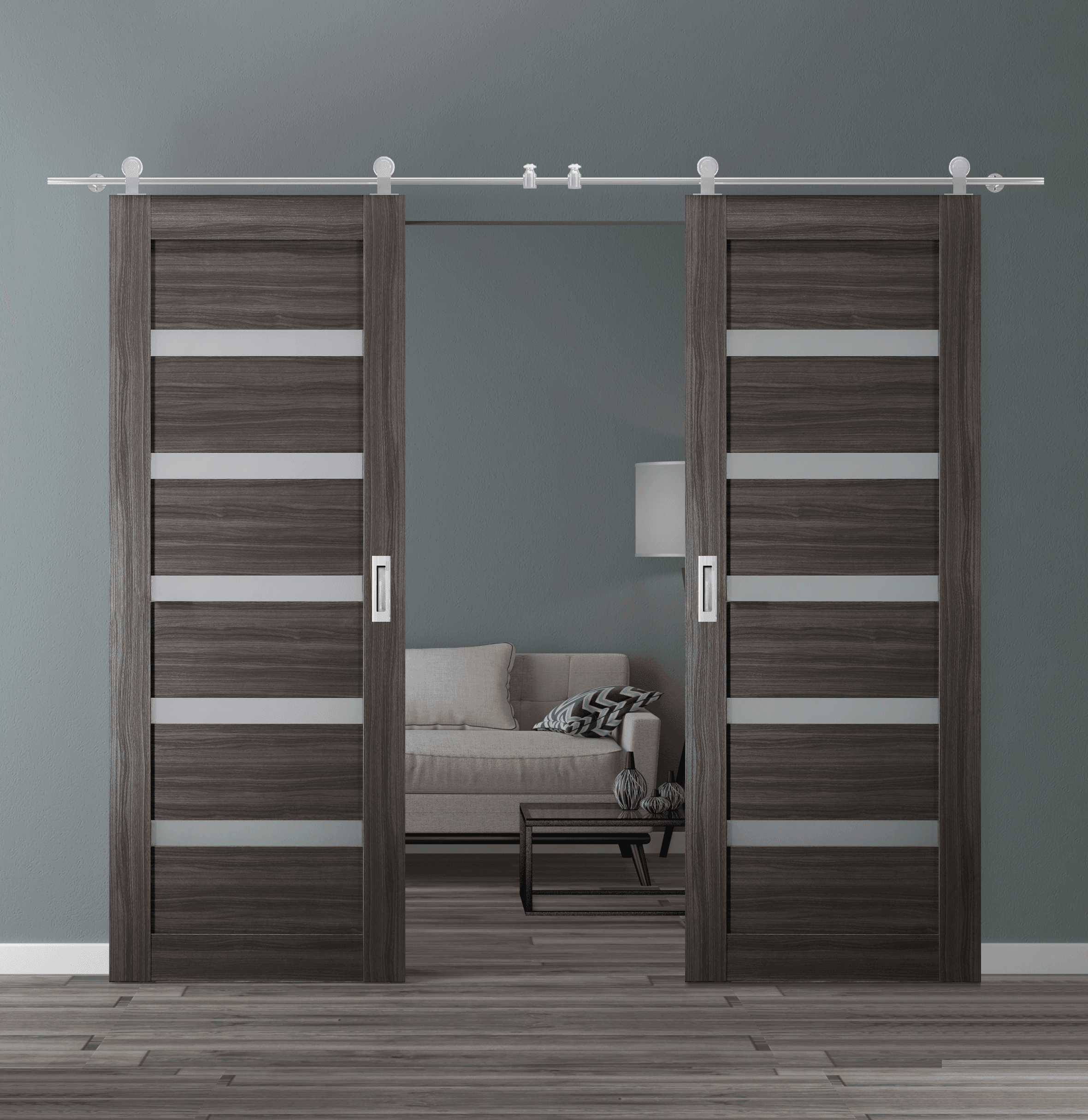 LEORA VETRO GRAY OAK DOUBLE BARN BELLDINNI MODERN INTERIOR DOOR - 1
