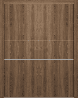 OPTIMA 2H PECAN NUTWOOD DOUBLE POCKET DOORS BELLDINNI MODERN INTERIOR DOOR - 1