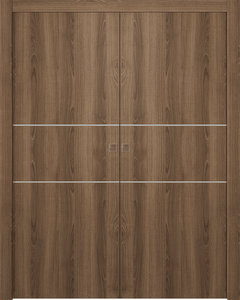 OPTIMA 2H PECAN NUTWOOD DOUBLE POCKET DOORS BELLDINNI MODERN INTERIOR DOOR - 1