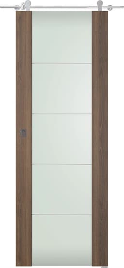 AVON 202 4H VETRO PECAN NUTWOOD DOUBLE BARN DOORS BELLDINNI MODERN INTERIOR DOOR - 1