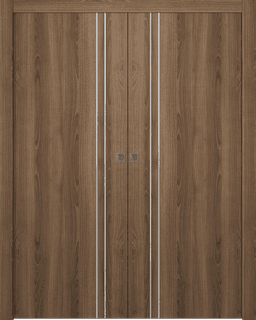 OPTIMA 2V PECAN NUTWOOD DOUBLE POCKET DOORS BELLDINNI MODERN INTERIOR DOOR - 1
