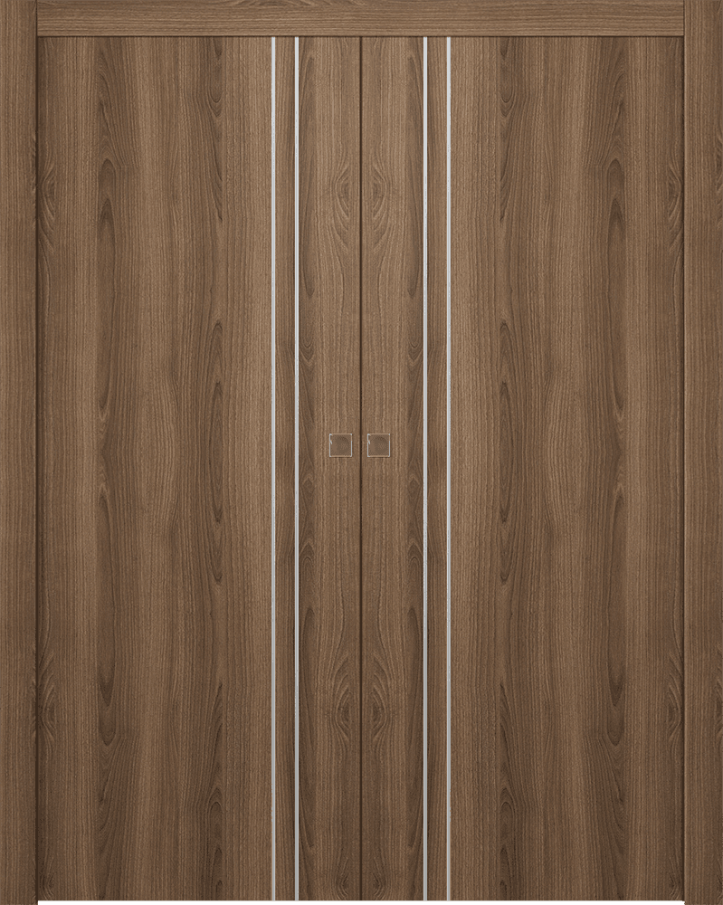 OPTIMA 2V PECAN NUTWOOD DOUBLE POCKET DOORS BELLDINNI MODERN INTERIOR DOOR